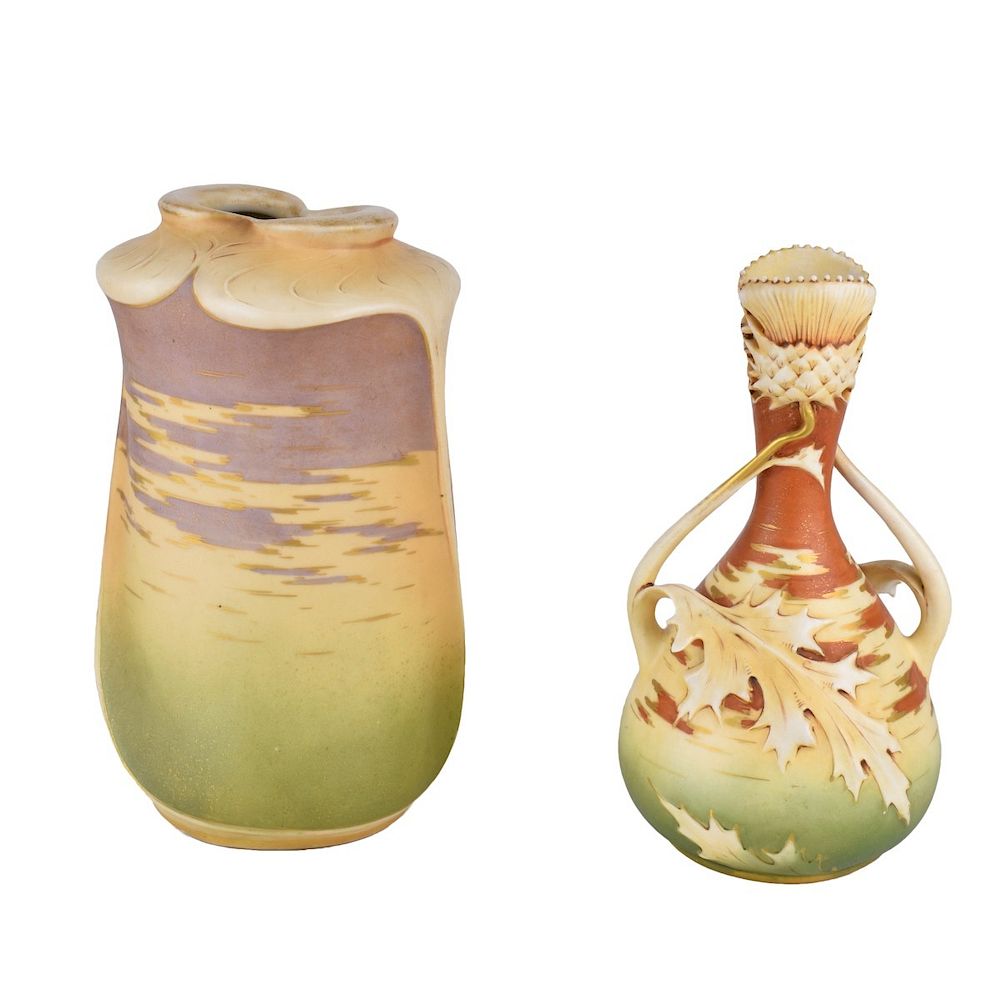 Appraisal: Two Turn Teplitz Amphora Pottery Vases Riessner Stellmacher Kessel Two