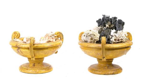 Appraisal: A pair of Italian Neoclassical style paint decorated wood urns