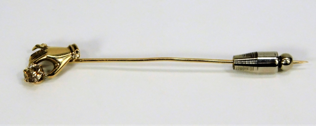 Appraisal: K GOLD AND DIAMOND STICK PIN Europe Early th CenturyDecorated