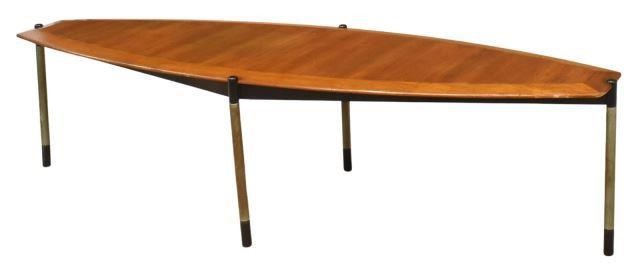 Appraisal: Italian mid-century modern coffee table c s teak surfboard tabletop