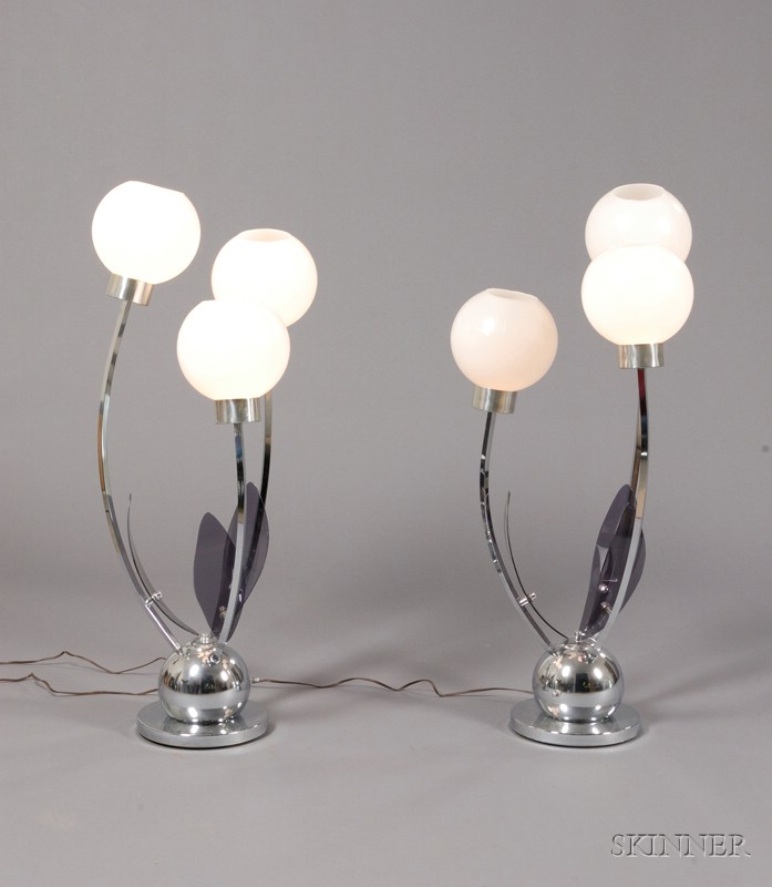 Appraisal: Two Modern Metal and Plastic Floriform Floor Lamps each composed