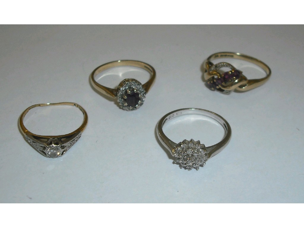 Appraisal: Four gold diamond and gem set rings