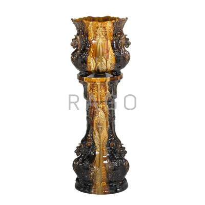 Appraisal: J B OWENS MAJOLICA JARDINEIRE ON PEDESTAL Drip glaze early