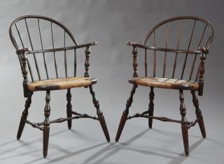 Appraisal: Pair of American Windsor Style Carved Beech Bow Ba Pair