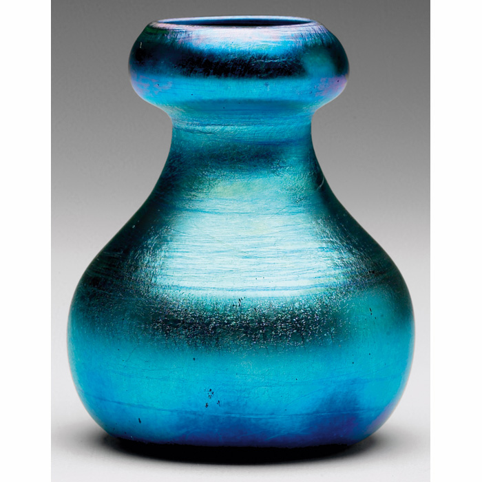 Appraisal: L C Tiffany vase double gourd shape in blue favrile