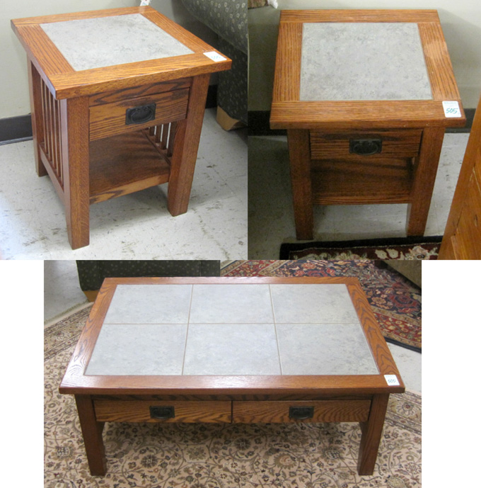 Appraisal: THREE-PIECE COFFEE AND END TABLE SET American Craftsman style recent