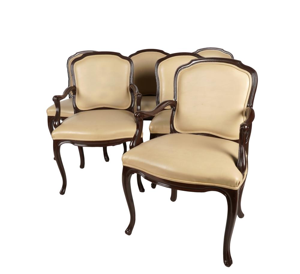 Appraisal: SET OF LEATHER-COVERED DINING CHAIRS th century comprising two armchars