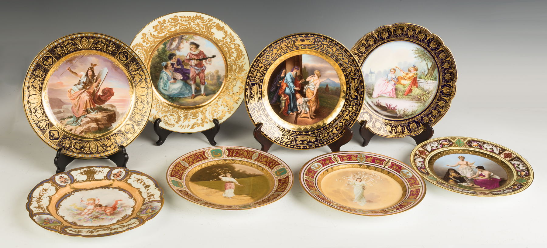 Appraisal: Group of Eight Austrian and Sevres Hand Painted Porcelain Plates