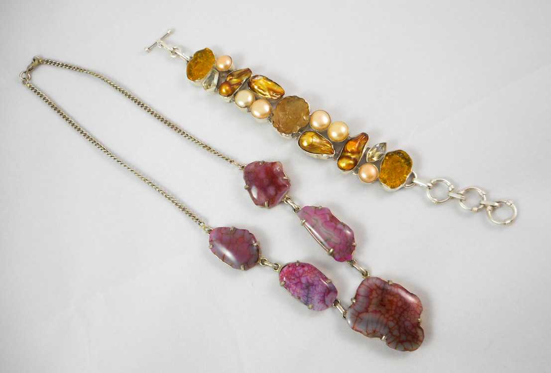 Appraisal: TWO ARTICLES OF GEMSTONE AND STERLING JEWELRY including a inch