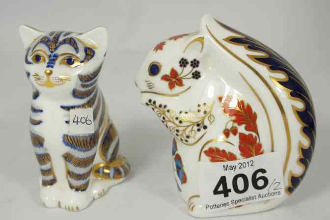 Appraisal: Royal Crown Derby Paperweights Squirrel Gold Stopper and Seated Cat