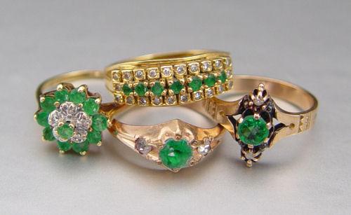 Appraisal: ESTATE FOUND EMERALD DIAMOND AND ANTIQUE RINGS K yellow gold