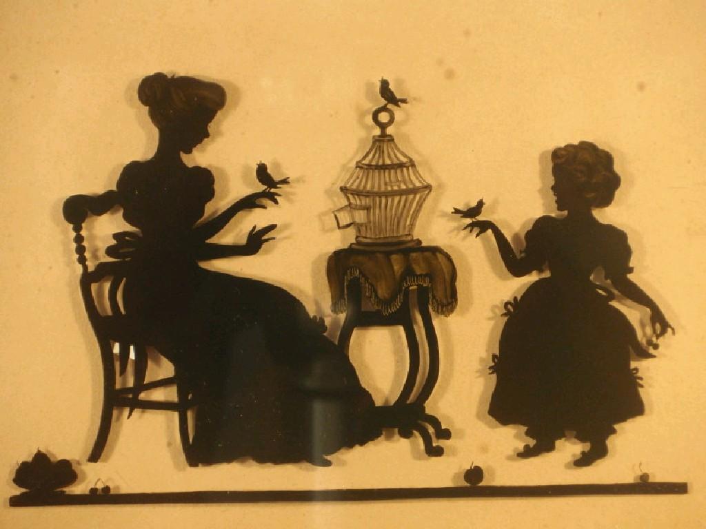 Appraisal: A pair of thC silhouette paintings on glass Mother and