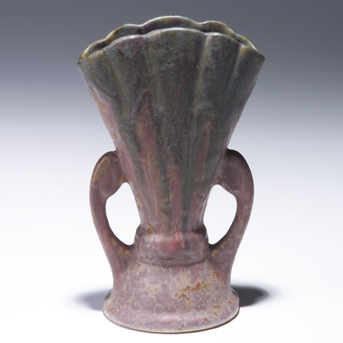 Appraisal: ROSEVILLE Carnelian II fan vase covered in pink and green