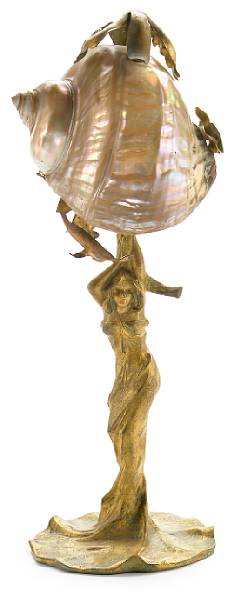 Appraisal: An Art Nouveau gilt-metal and nautilus shell figural lamp circa