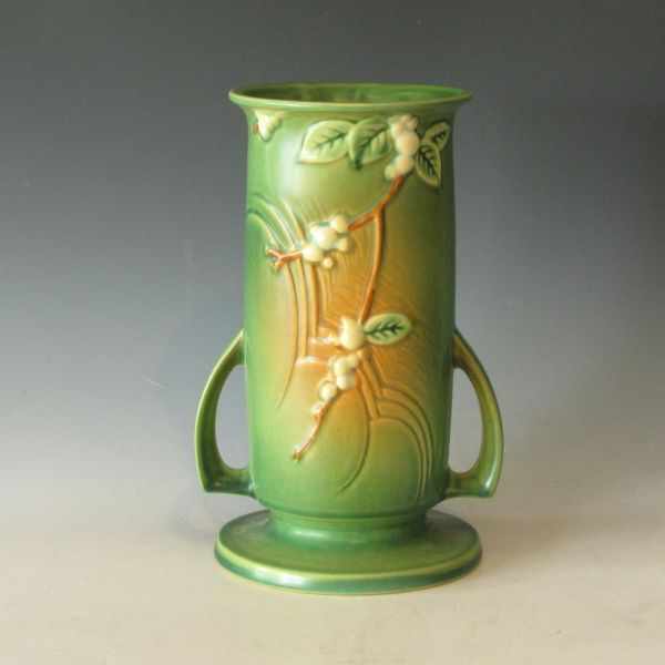 Appraisal: Roseville green Snowberry handled vase Marked Roseville USA V -