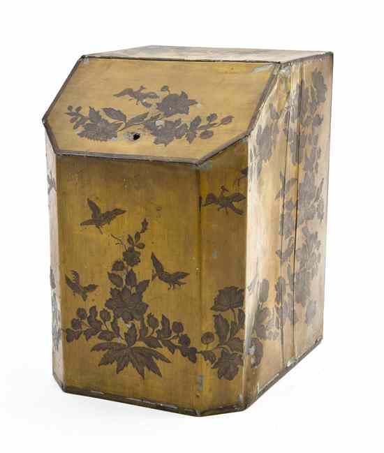 Appraisal: A Painted Tole Tea Canister of rectangular form with a