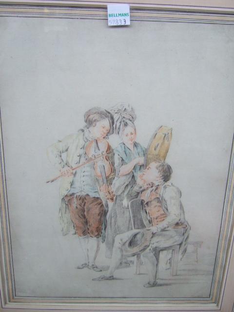 Appraisal: Jose Regiosi th century Musicians crayon indistinctly signed cm x