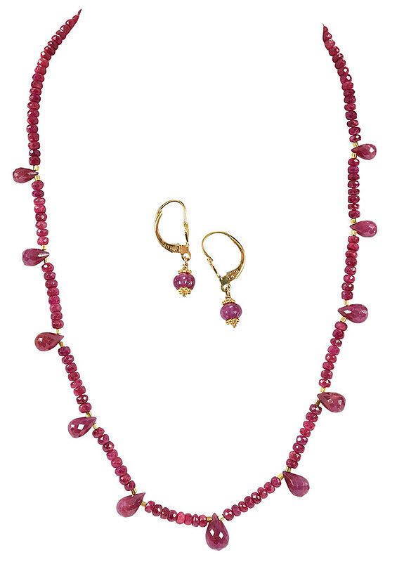 Appraisal: kt Ruby Necklace and Earrings earrings each with one carved