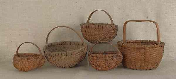 Appraisal: Five split oak baskets largest - h dia