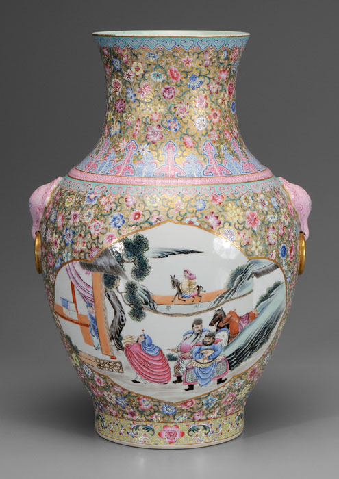 Appraisal: Famille Rose Hu Porcelain Vase Chinese th th century ovoid