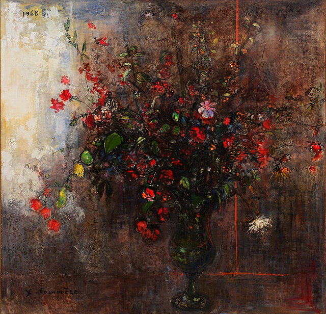 Appraisal: XAVIER COMMERE b 'Bouquet d'Automne' signed oils on canvas x