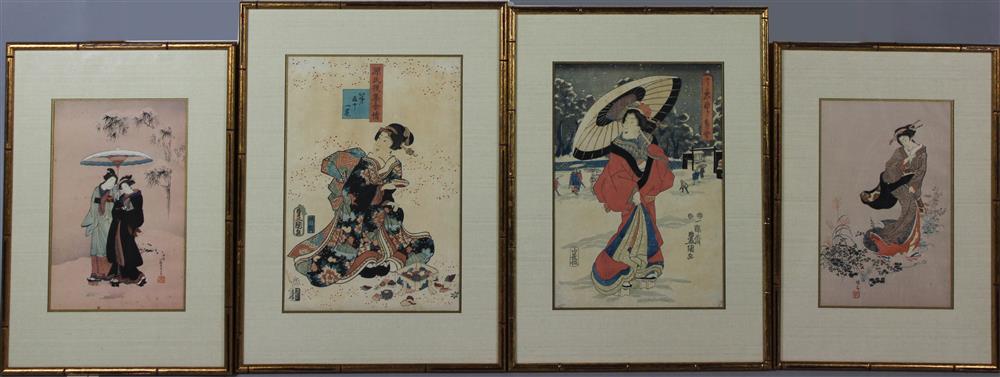 Appraisal: GROUP OF FRAMED JAPANESE PRINTS AND PAINTINGS including an interesting