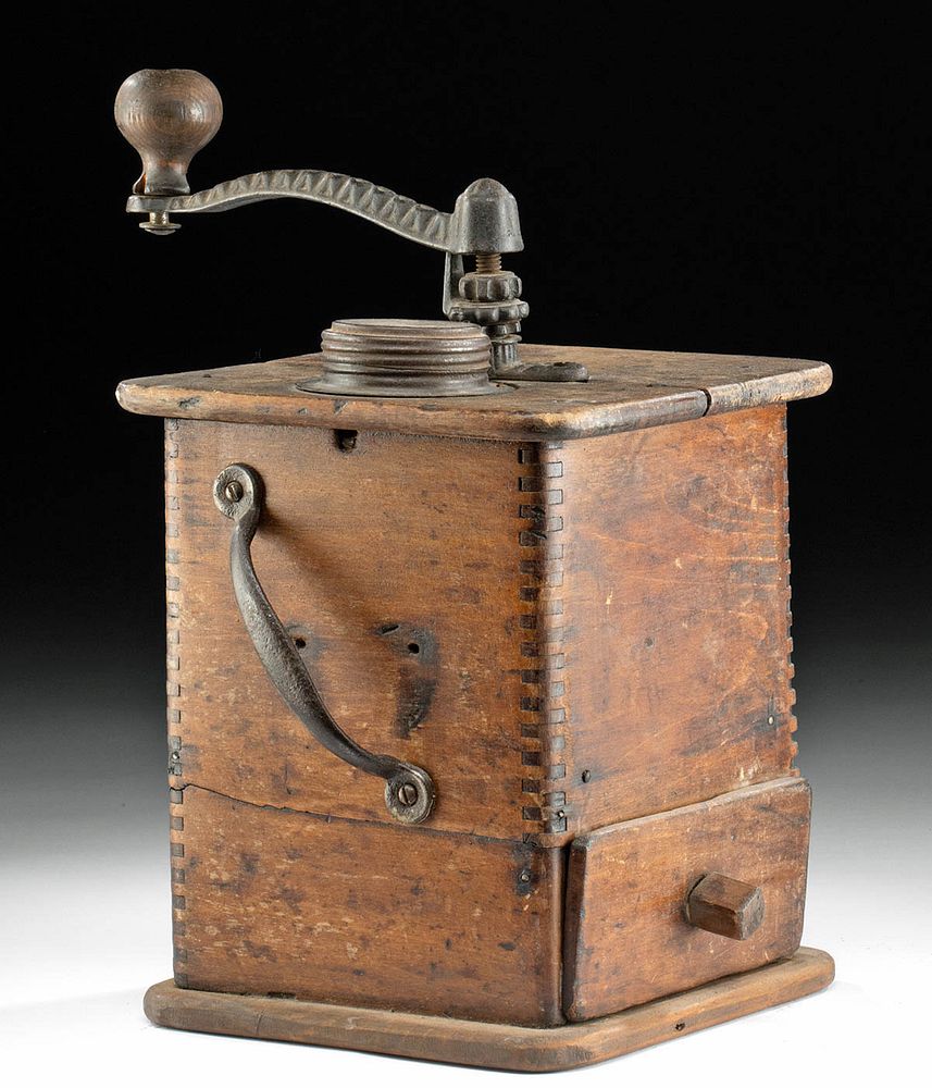 Appraisal: th C American Wood and Brass Coffee Grinder Originally Listed