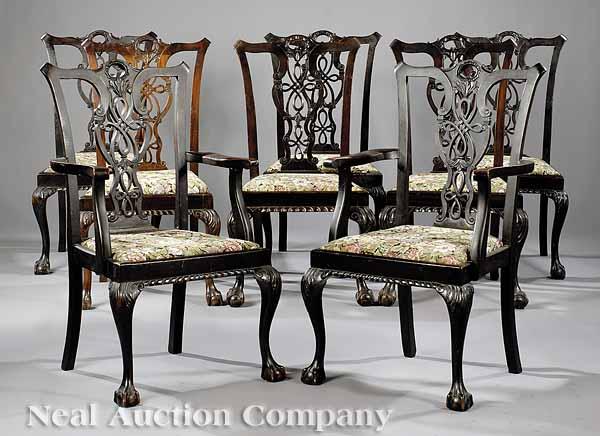 Appraisal: A Set of Eight Antique Chippendale-Style Carved Mahogany Dining Chairs