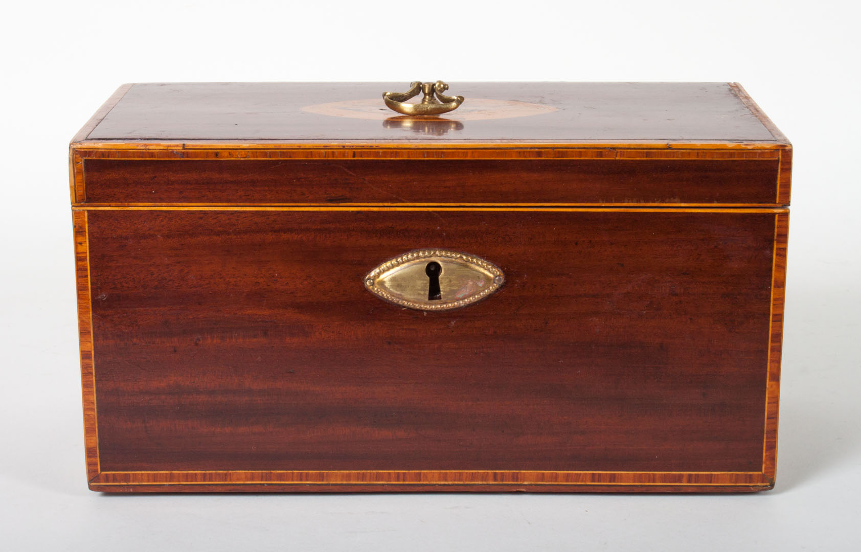 Appraisal: George IV inlaid mahogany tea caddy circa with banded and