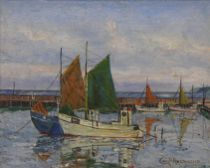 Appraisal: Carl Rasmussen Danish - Boats at Dock Oil on canvas