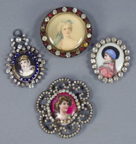 Appraisal: Four Hand-Decorated Portraits of LadiesIncluding one Victorian lady on circle