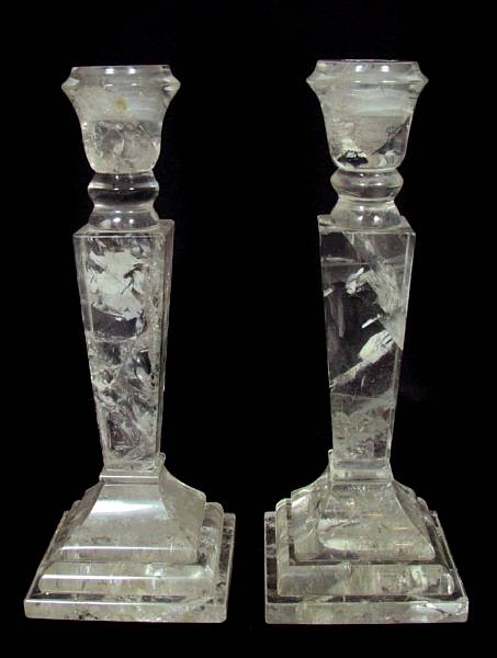 Appraisal: A set of four rock crystal candlesticks height in length