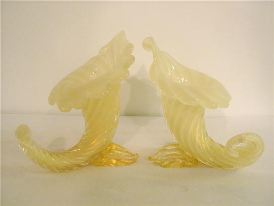 Appraisal: Pair of Venetian glass cornucopia early th C with leaf