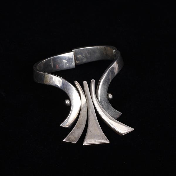 Appraisal: Mexican Modernist Sterling Silver Hinged Cuff Bracelet Marked HOB Mexico