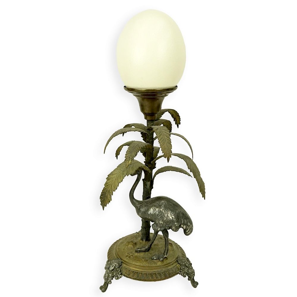 Appraisal: Silverplate and Brass Centerpiece with Ostrich Egg Victorian Style Silverplate