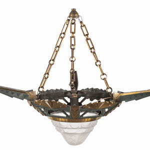 Appraisal: An Art Deco Gilt Metal and Frosted Glass Chandelier Height