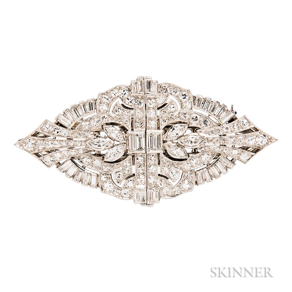 Appraisal: Art Deco Platinum and Diamond Dress Clips Art Deco Platinum