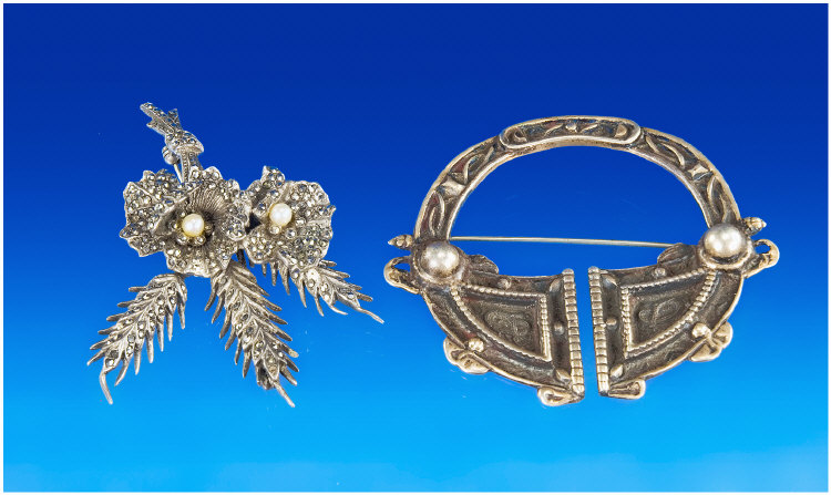 Appraisal: Silver Marcasite Brooch Realistically Modelled As A Bouquet Of Flowers