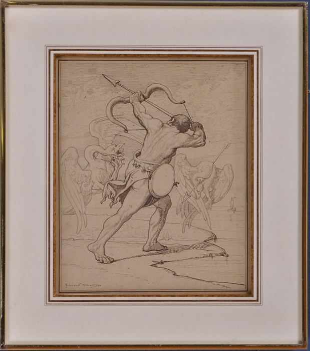 Appraisal: BENEDICT MASSON - HERCULES AND THE STYMPHALIAN BIRDS Pen and