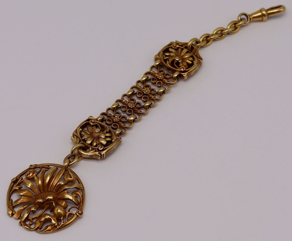 Appraisal: JEWELRY kt Gold Floral Decorated Chatelaine kt yellow gold chatelaine