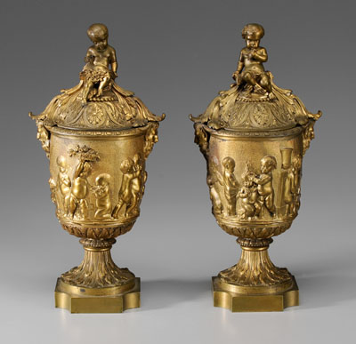 Appraisal: Pair Gilt Bronze Urns Continental late th early th century