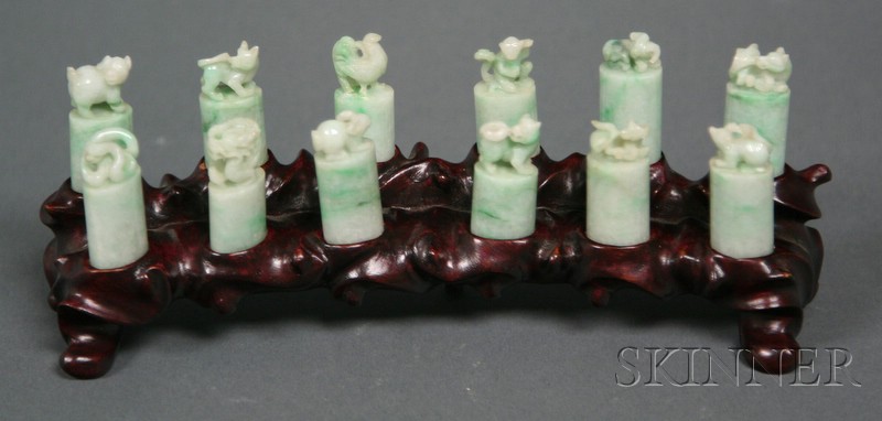 Appraisal: Lot of Twelve Jade Seals white stone with areas of