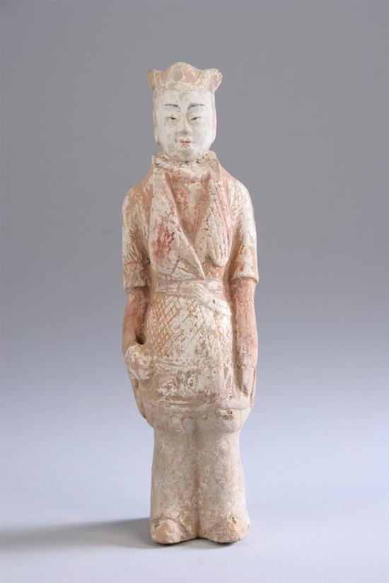 Appraisal: CHINESE TERRACOTTA FIGURE OF STANDING COURT OFFICIAL Northern Qi Dynasty