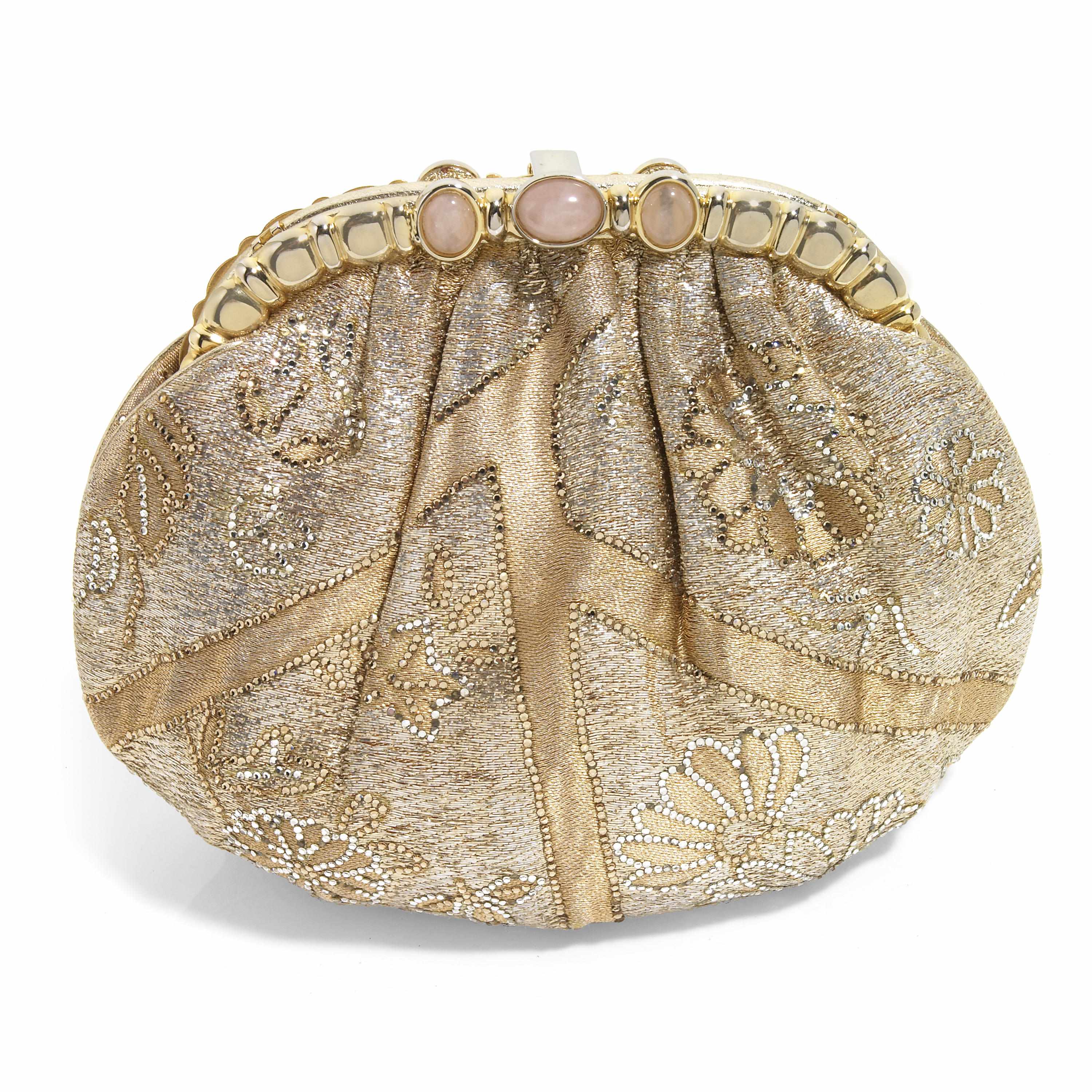 Appraisal: A gold lam purse with floral crystal detailing and a