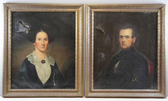 Appraisal: Pair of Mid th C American Oil on CanvasPortraits Fanny