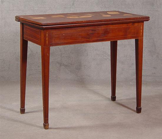 Appraisal: Mahogany Game Table with String Inlay Bell Flowers Circa likely