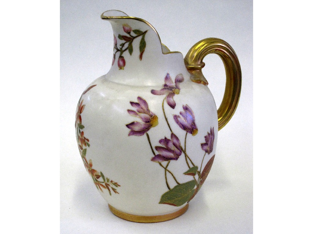 Appraisal: Royal Worcester jug with handpainted floral decoration shape no printed