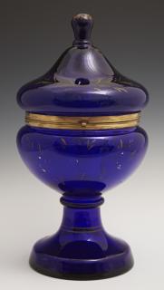 Appraisal: Continental Cobalt Glass Egg Form Liqueur Set wit Continental Cobalt