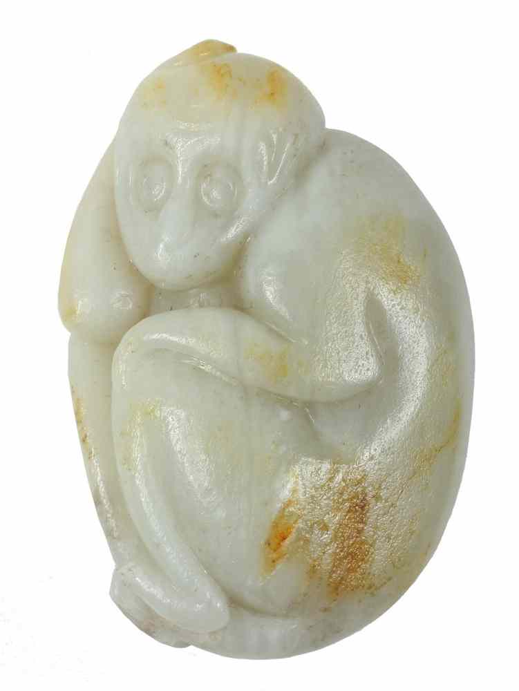 Appraisal: CHINESE JADE MONKEY CARVING - th c Chinese Carved White