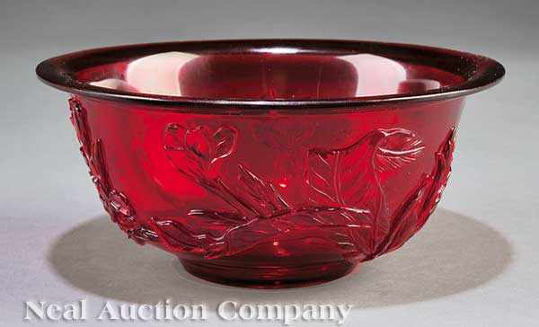 Appraisal: A Chinese Ruby Red Carved Glass Bowl th th c